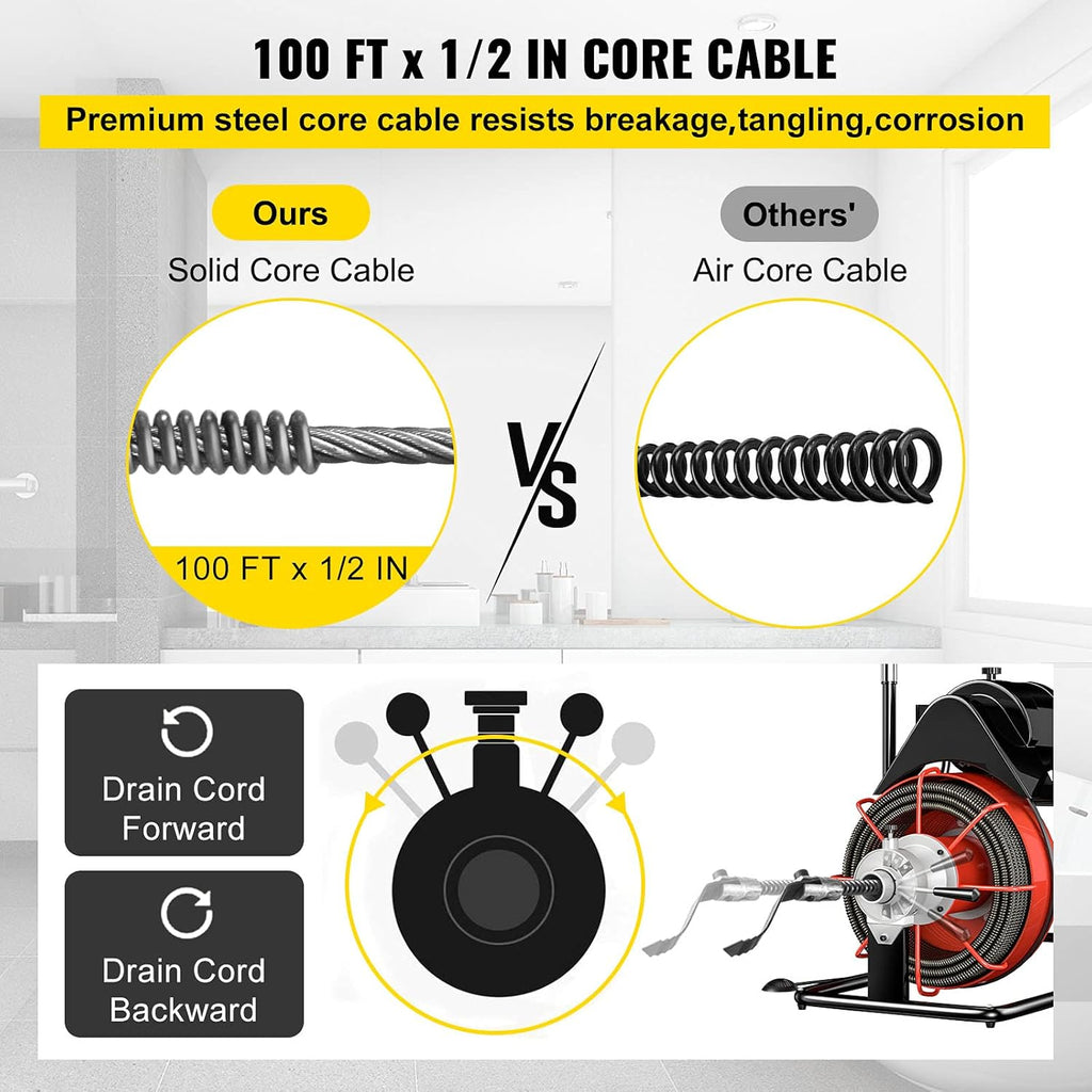 100 Ft x 1/2Inch Red Drain Cleaner Machine V876035
