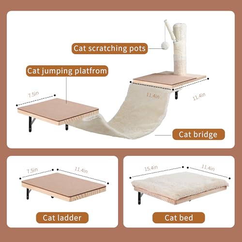 Beige Cat Wall Furniture Set with Hammock and Scratching Post E634
