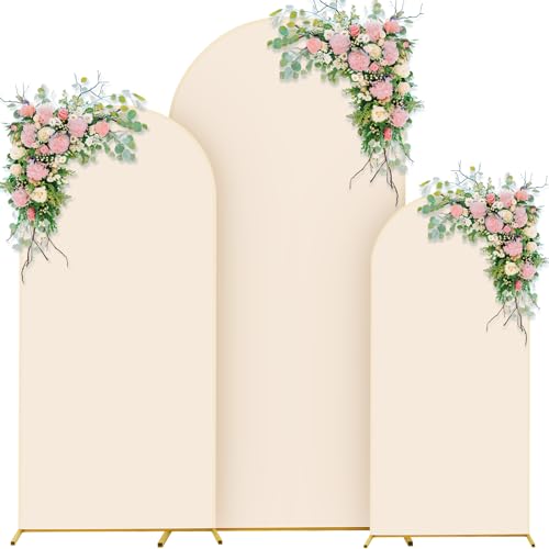 3 Sets Gold Metal Wedding Arch Backdrop Stand and 3 Pcs Arch Cover 5.9ft/4.9ft/3.9ft (Blue) N545828