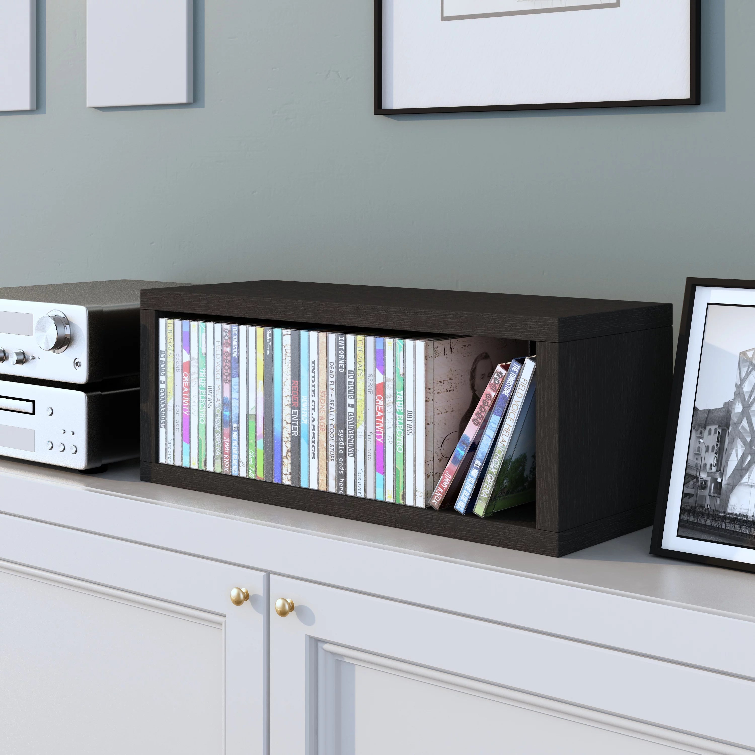 Black Stackable Media Storage CD Rack N968950