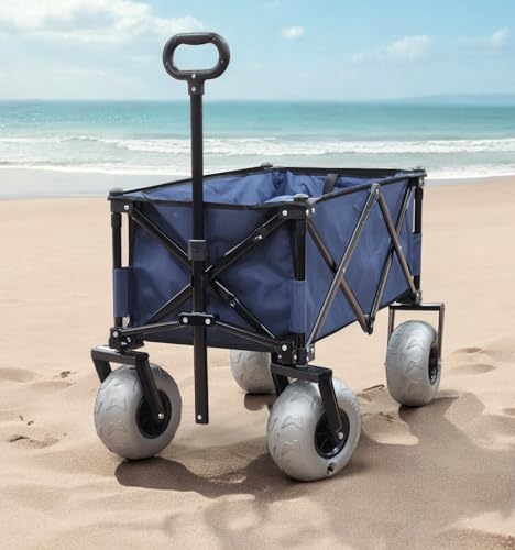 All Terrain Steel Frame Utility Cart with 9" Pneumatic Tires, Collapsible Folding Design L838
