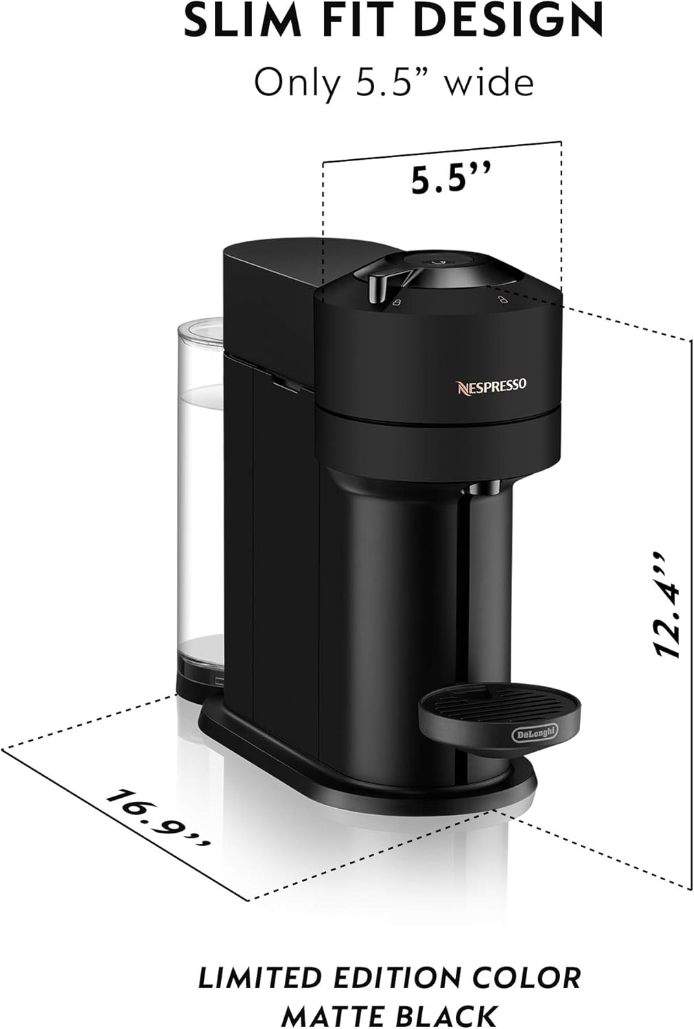 Matte Black Coffee and Espresso Machine with Milk Frother, 18 ounces L422767