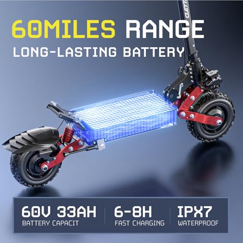 6000W Dual Motor 60V 33AH 11" Tire Foldable Electric Scooter E5365