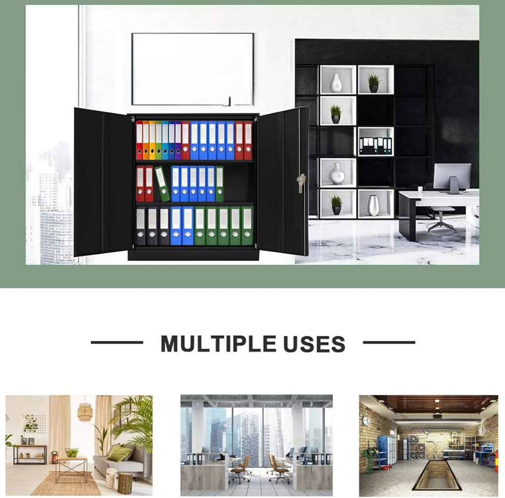 Black 42" Steel Storage Cabinet with 2 Adjustable Shelves and 2 Doors P812