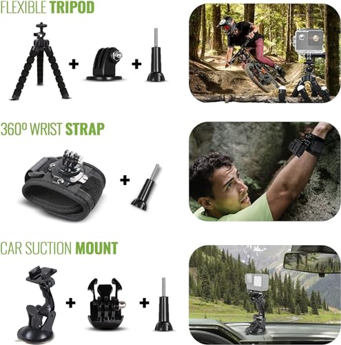 Waterproof Action Camera with 5.3K HDR Video, 27MP Photos, 64GB Card & 50 Piece Accessory Kit D9360