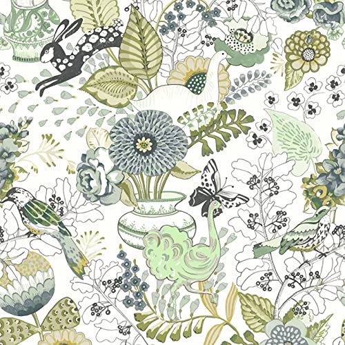 Green Floral Peel and Stick Wallpaper 17.7inch × 118.1inch C31567
