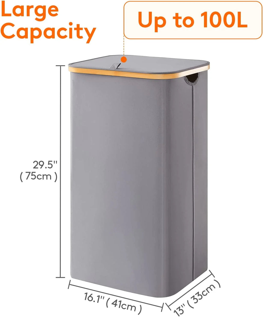 100L Laundry Basket with Lid Removable Bag Grey G37985