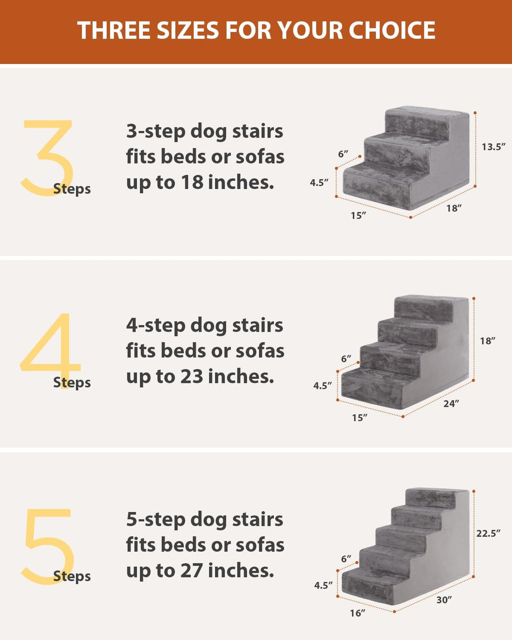 22.5’’ 5-Step Grey Pet Stairs with Non-Slip Bottom and High-Density Foam N706963