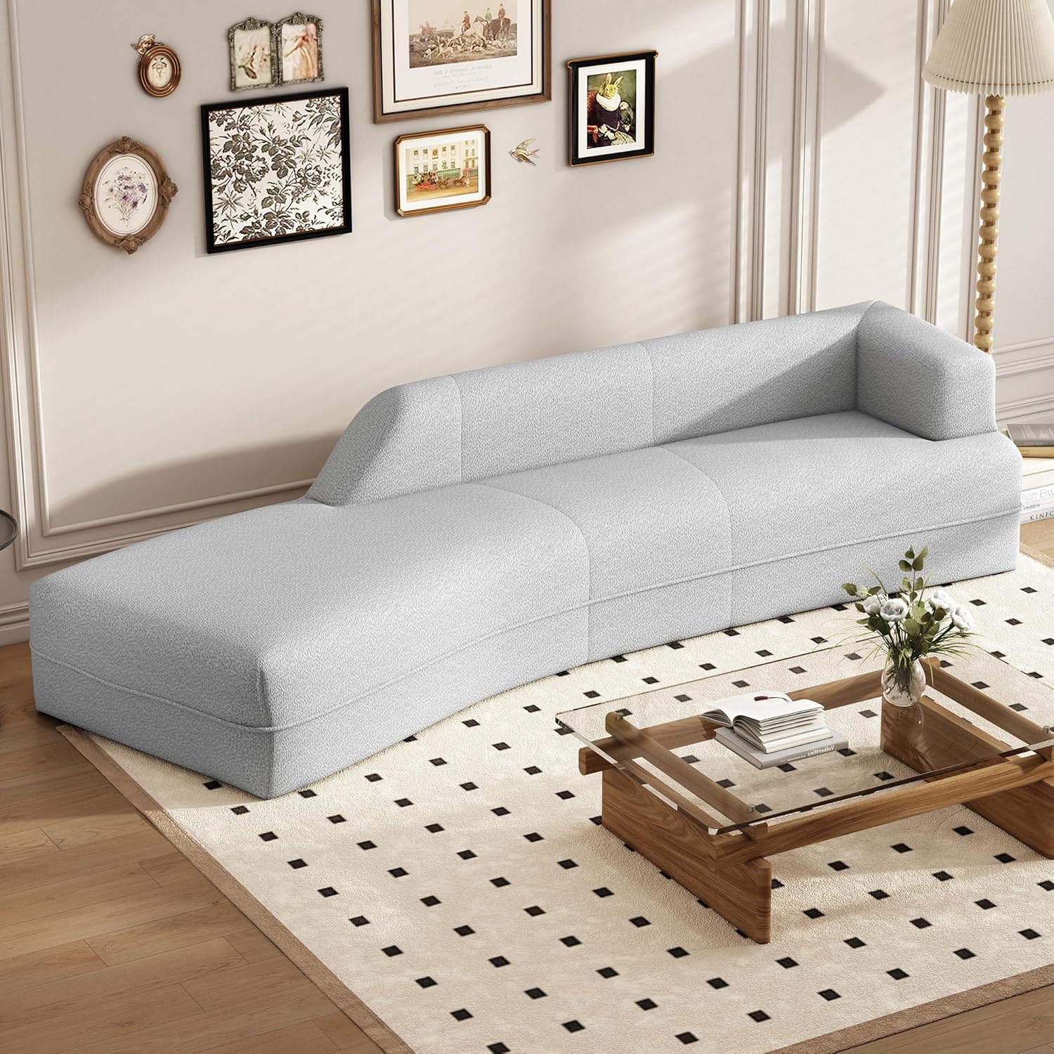 Gray Boucle Curved Sofa with Chaise Lounge A364571