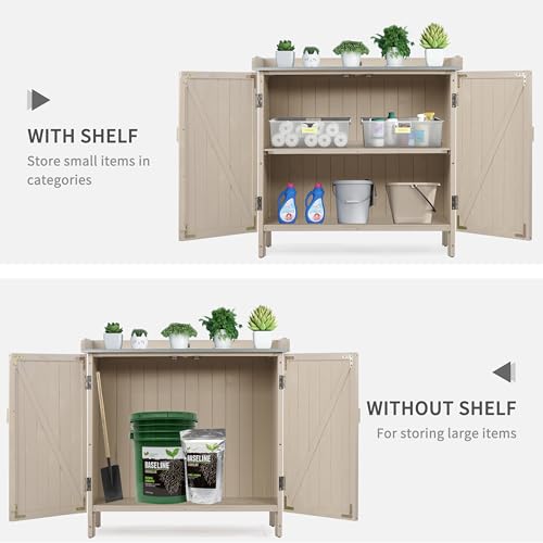 Outdoor Storage Cabinet with Potting Bench & Metal Tabletop N659