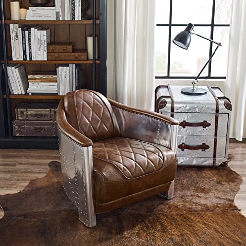 Lightbrown Genuine Leather Accent Arm Chair H428185