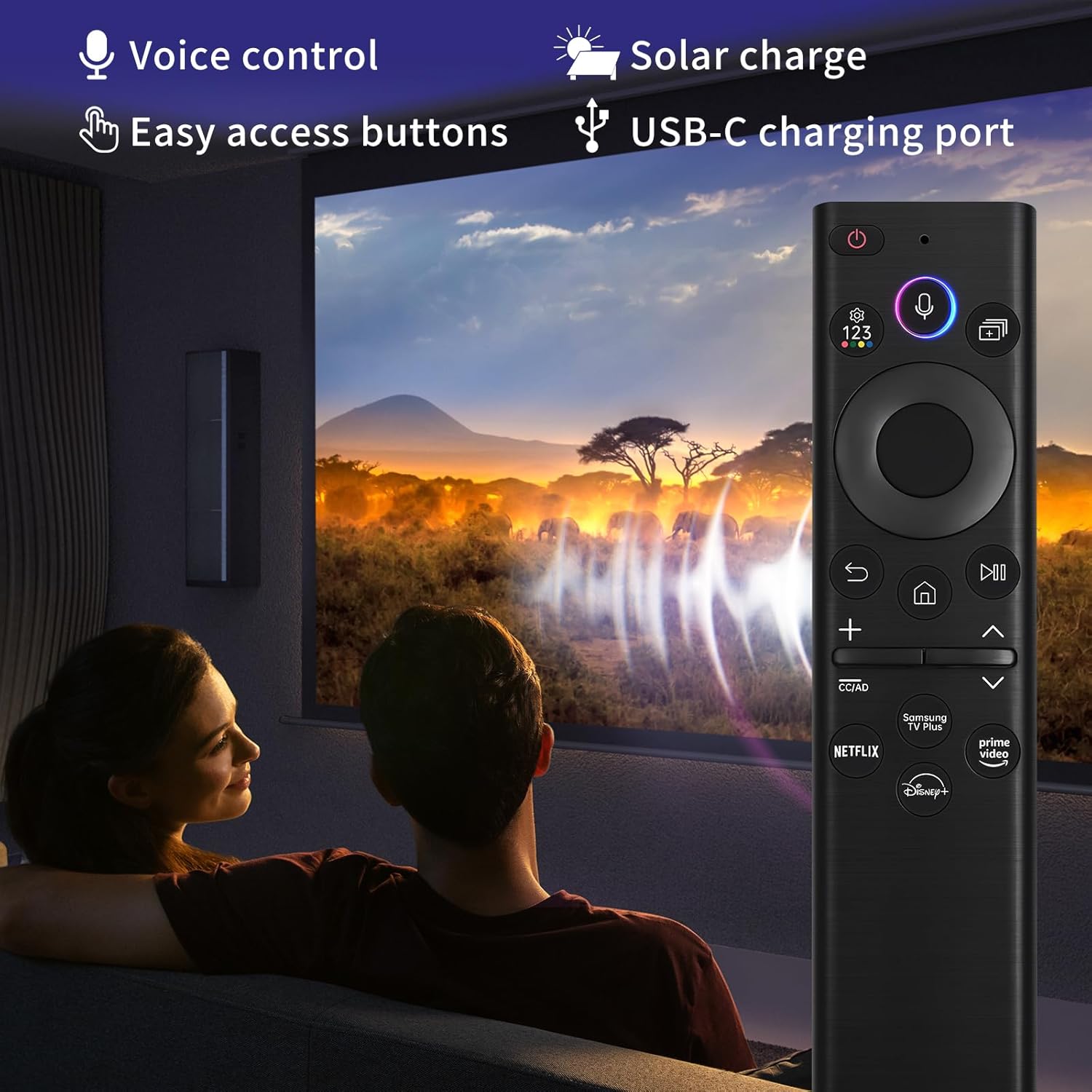 Black Solar Voice Remote Control for Samsung TV P8528