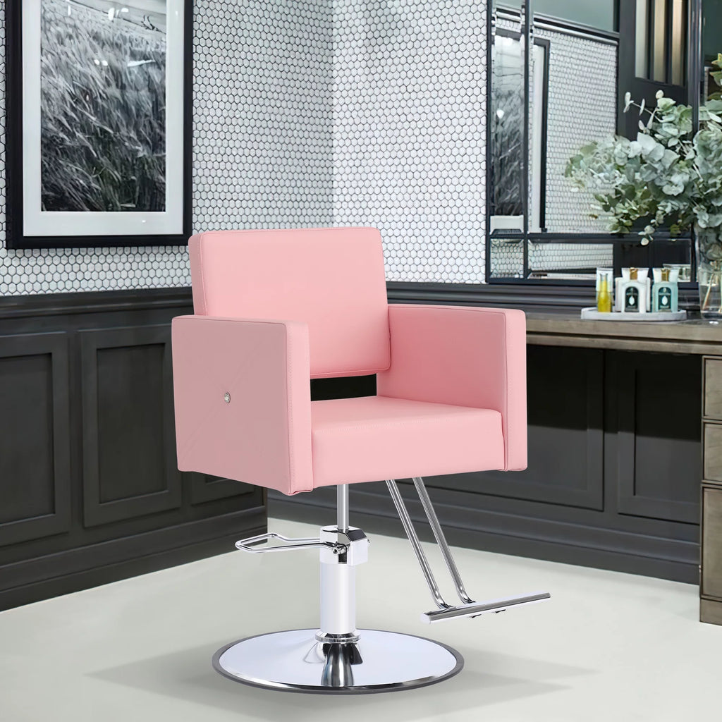 Pink Adjustable Salon Chair with Foot Rest Q519593