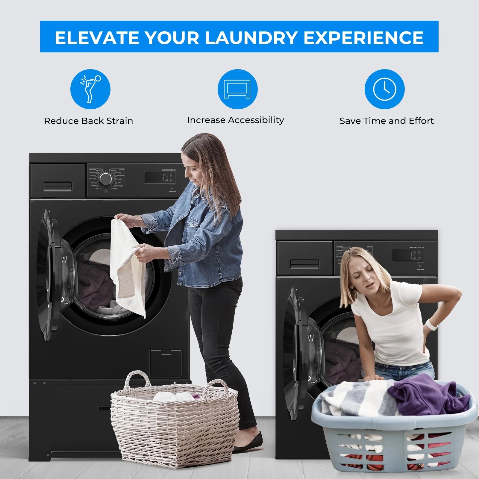 2 Pack 28"× 29" Heavy Duty Stainless Steel Black Laundry Pedestals T617