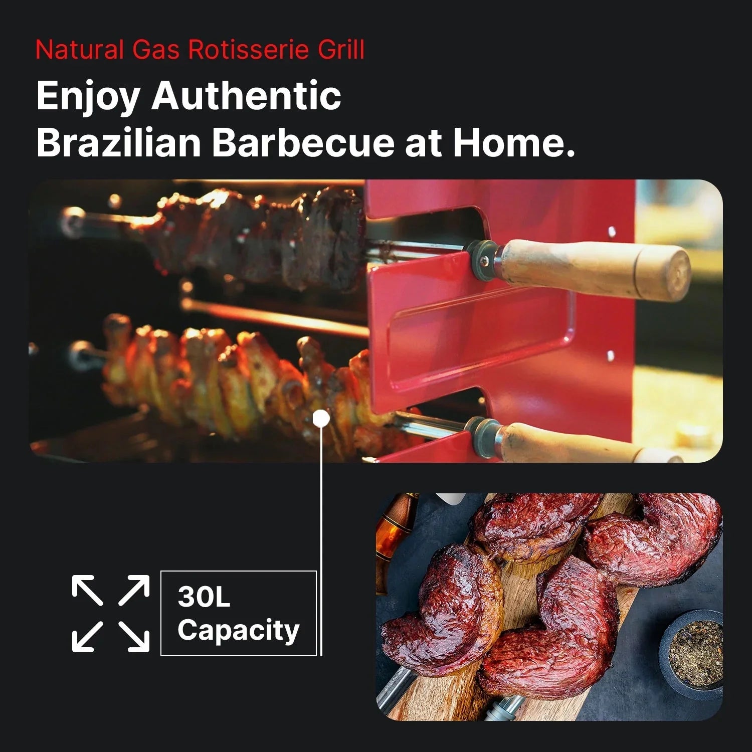 Rotisserie Gas Grill with 2-Skewers J720