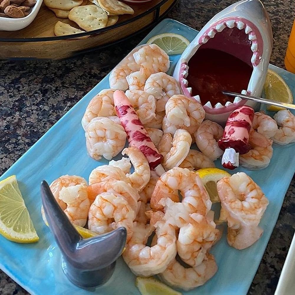 Shark Plate With Sauce Compartment, Handmade Ceramic Sushi Platter S6704