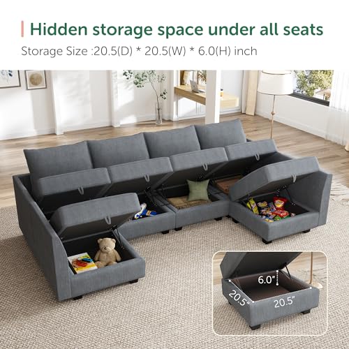Grey Modular Sectional Sofa with Storage O356