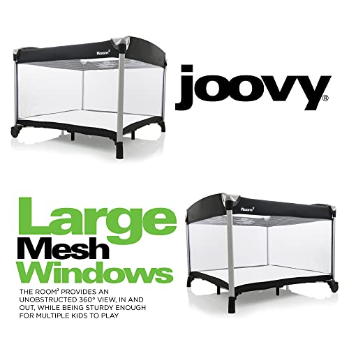 Large Portable Playpen with Mesh Windows and Waterproof Mattress Sheet (Charcoal) D3253