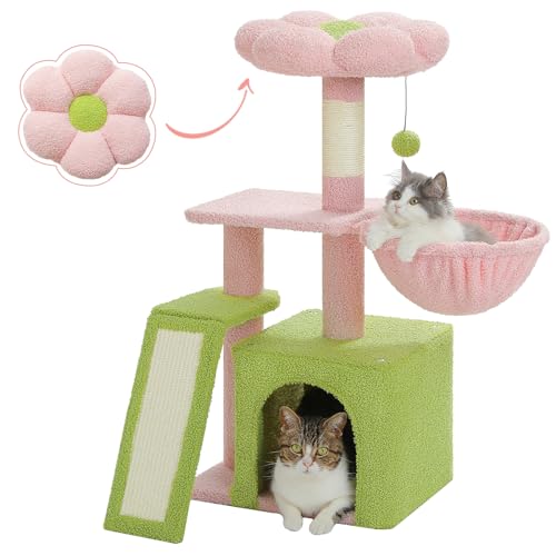 Green 32'' Cat Tree with Sisal Scratching Ramp and Hammock Z137714