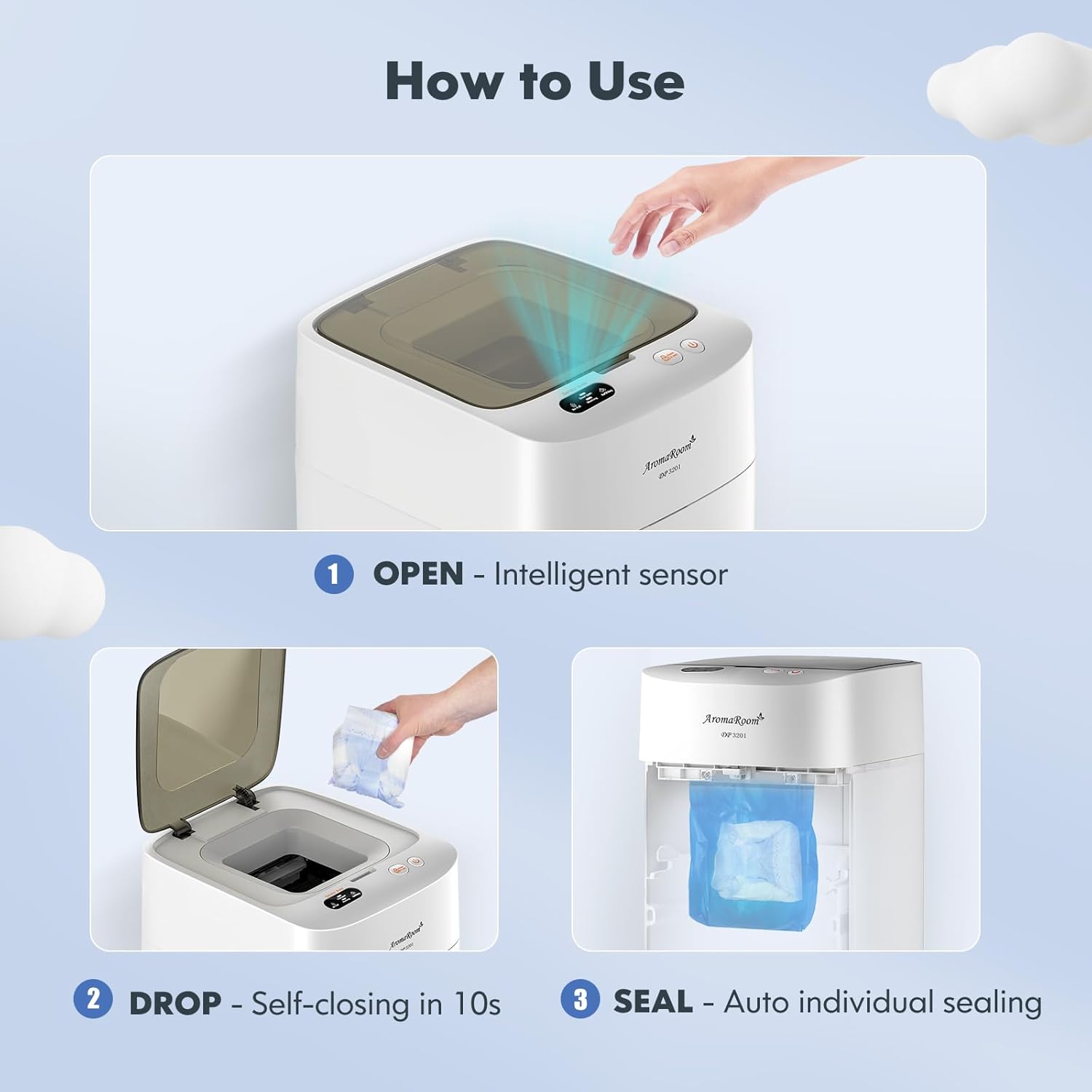 Diaper Pail Odor-Locking Individually Sealed Baby Diaper Pail Smart Trash Can Full-Automatic Packing Self-Changing G69889