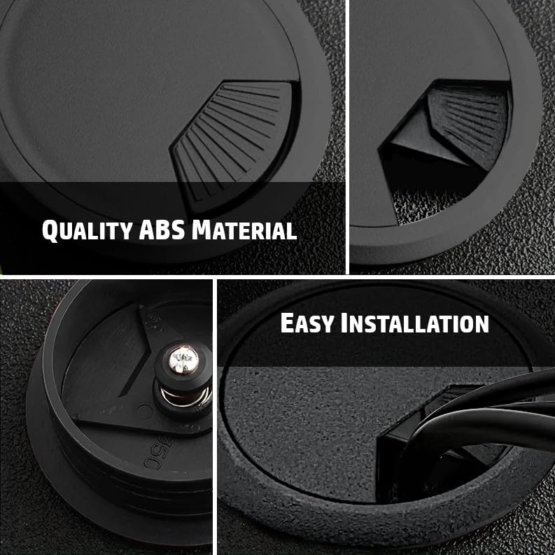 2-Pack Black Plastic Desk Grommet Hole Cover Organizer B947