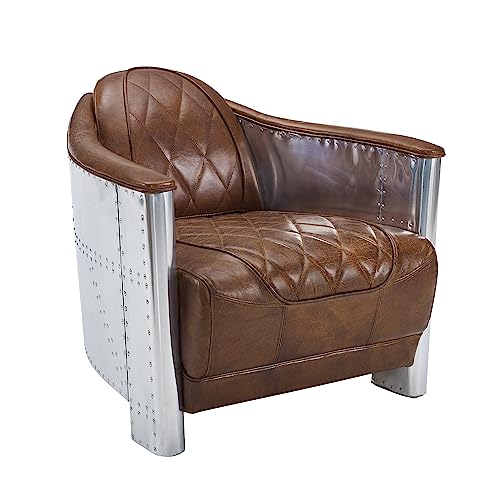 Lightbrown Genuine Leather Accent Arm Chair H428185