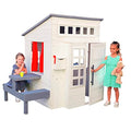 Modern Outdoor Wooden Playhouse with Picnic Table, Mailbox and Outdoor Grill L8324