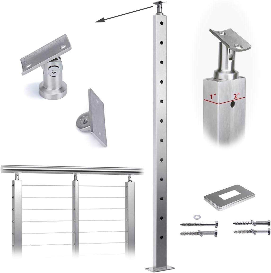 42"x1"x2" Stainless Steel Pre-Drilled Post F506