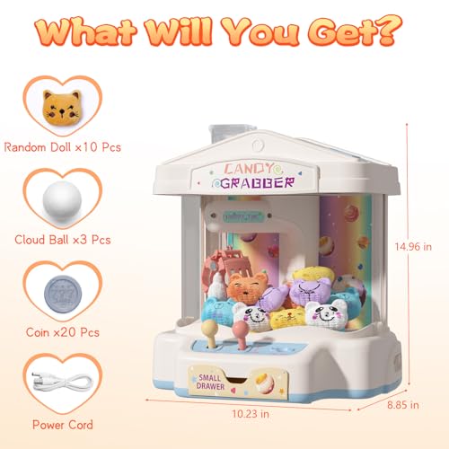 Mini Claw Machine with Music & Lights, 10 Dolls and Game Coins J603469