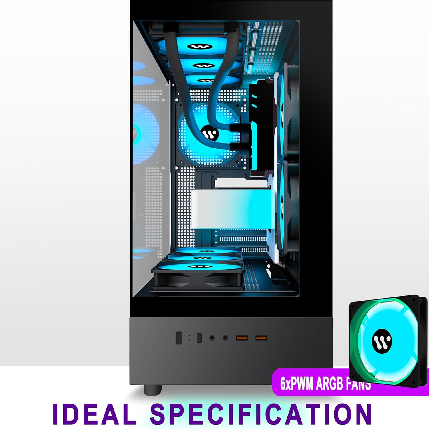 Black PC Case with ARGB Fans T4410