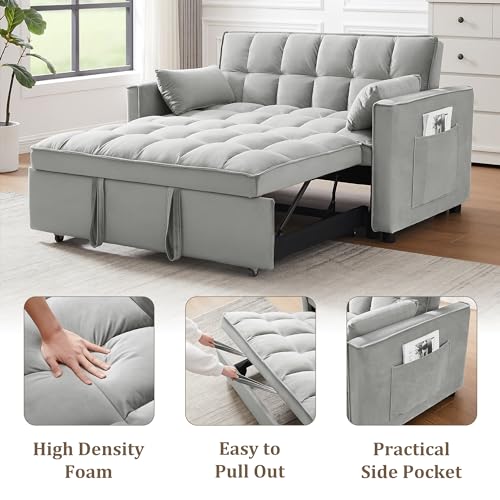 Black Velvet Convertible Sleeper Sofa with Pullout Bed M857