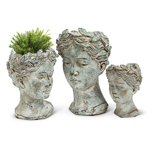 Grey Cement Goddess Head Planter T56551
