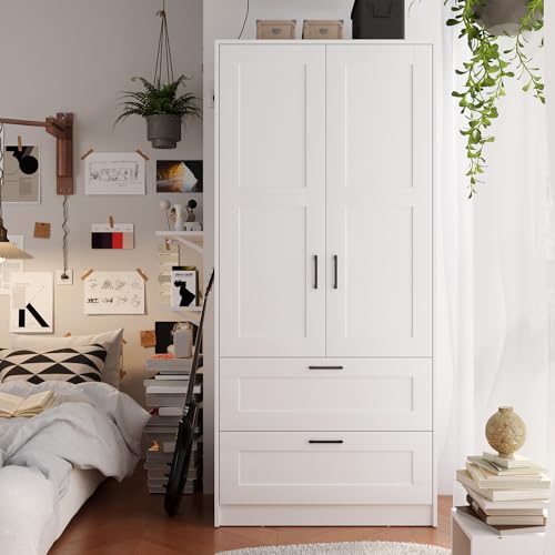 Wood Wardrobe Closet with 2 Doors and Drawers B365437