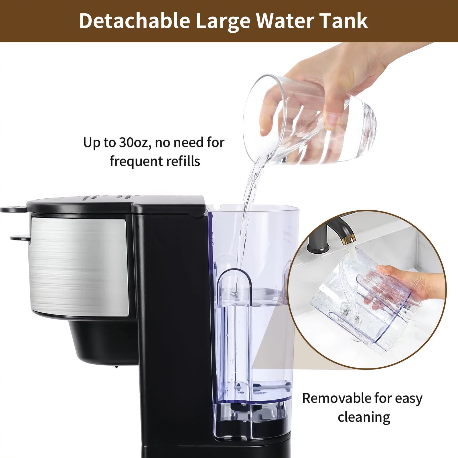 Black Single Serve Coffee Maker with 30 Oz Removable Water Tank P792681