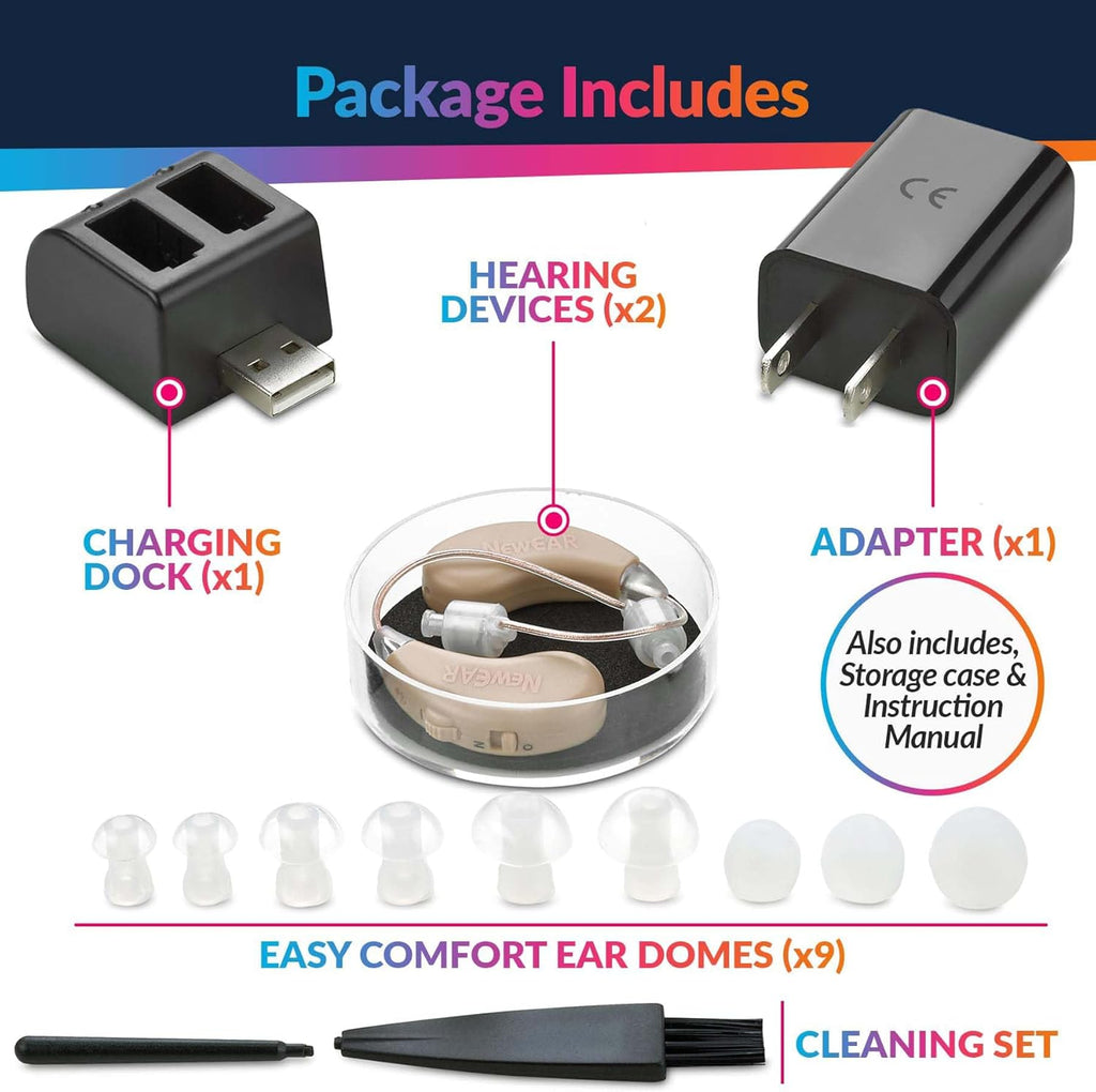 Rechargeable Behind the Ear Digital Hearing Amplifier Pair with USB Charging Dock K39134