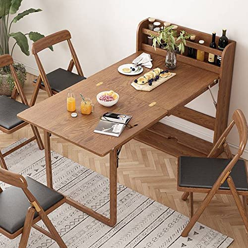 Wall Mounted Wooden Extendable Dining Table with Storage Shelf R624592