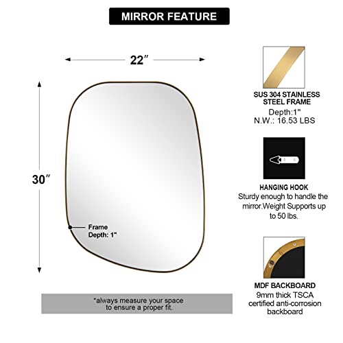 Brushed Gold Irregular Wall Mirror 24x36” Z52719