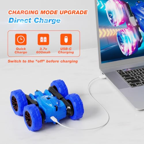 Fast Direct Charging Remote Control Car with LED Lights, 4WD All Terrain RC Stunt Toys J35645