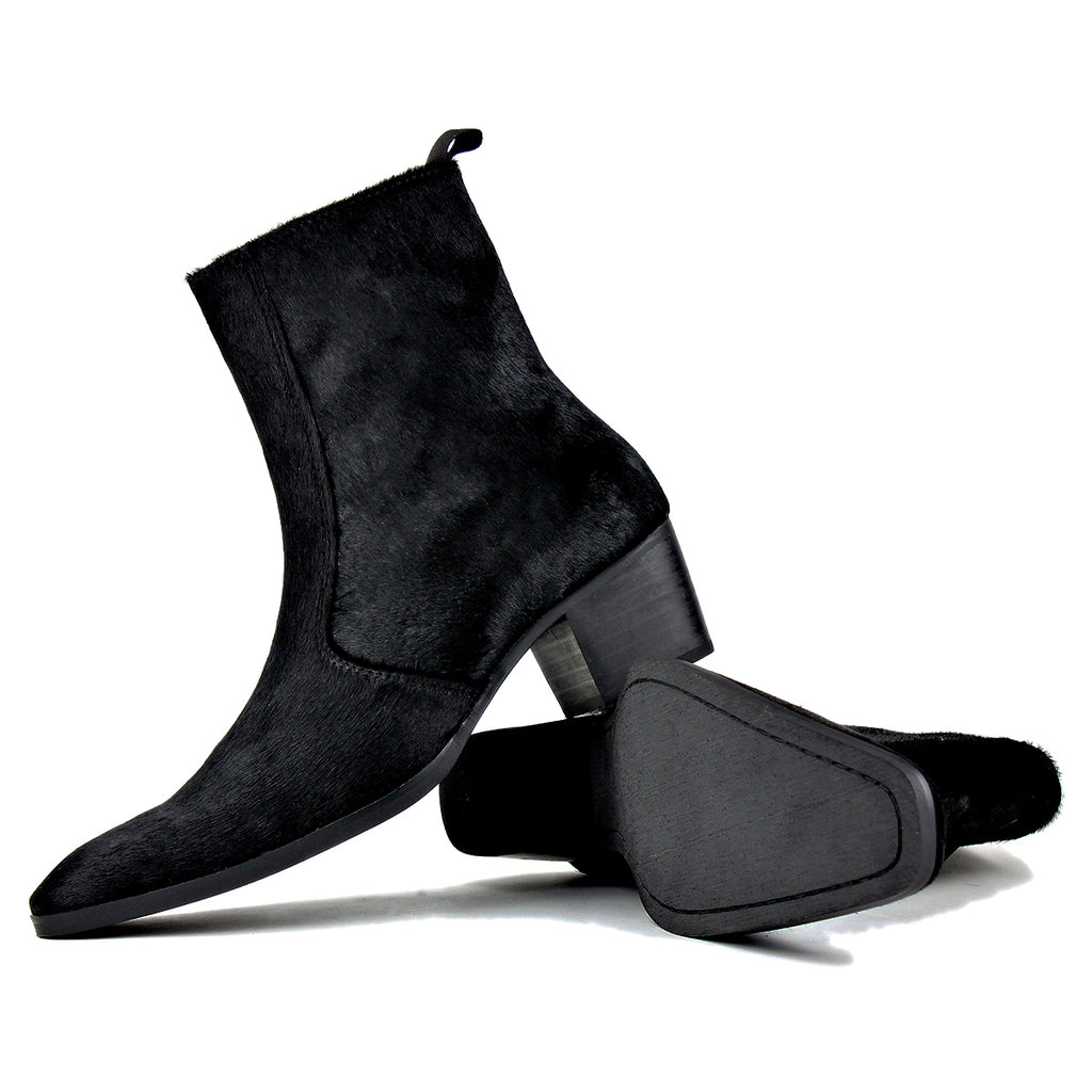 Black Chelsea Pony Hair Leather Boots X776814