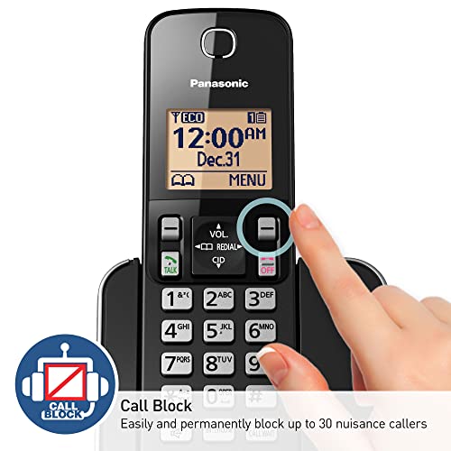 2 Handset Cordless Phone System with Amber Backlit Display (Black) X450