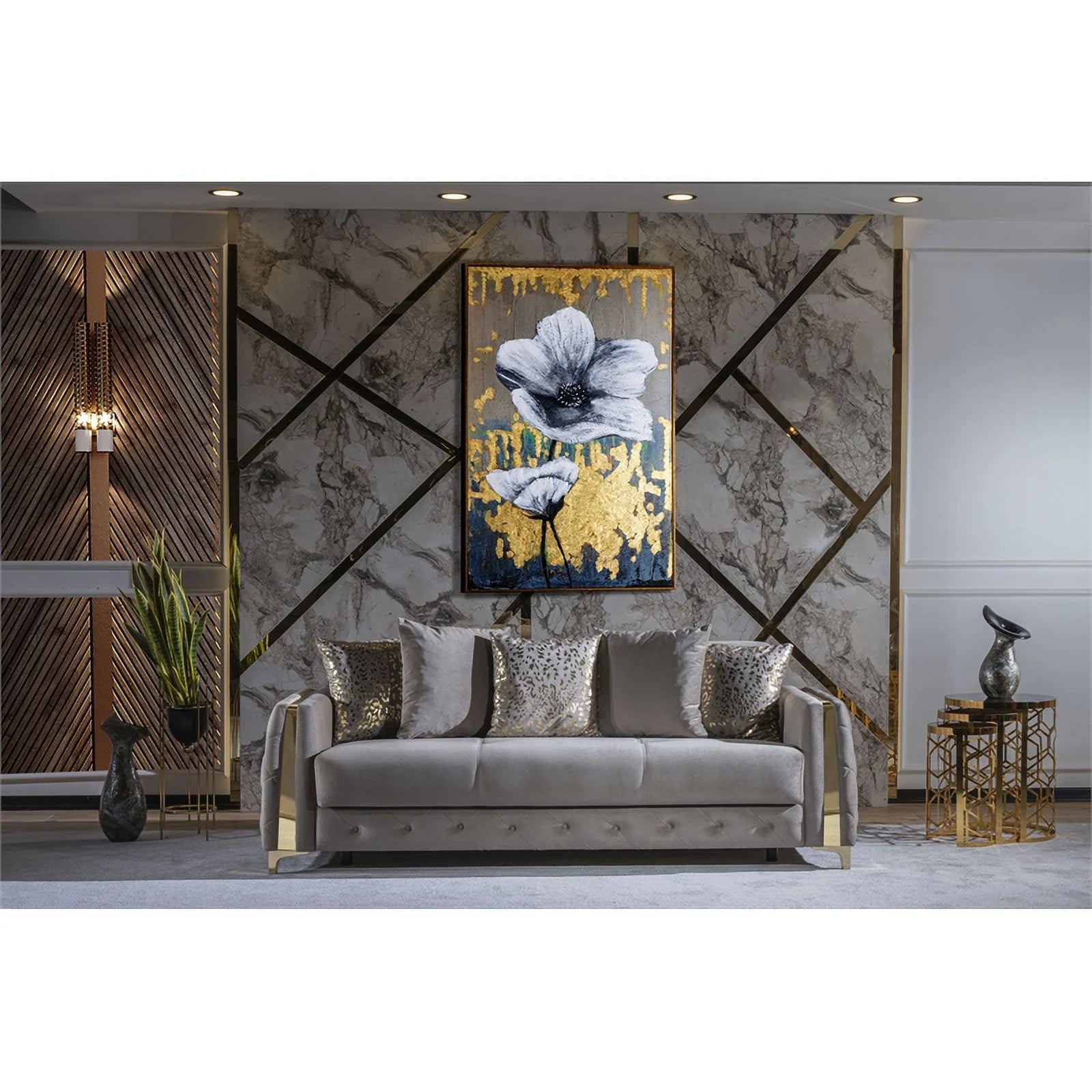 Taupe Sofa with Wood and Under-seat Storage Y26794