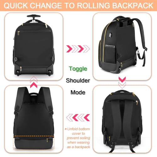 Black Gold Rolling Backpack with Wheels G13906