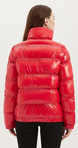 Metallic Shiny Puffer Jacket Quilted Winter Warm Zip Stand Collar Padded Short Bubble Coat L351218