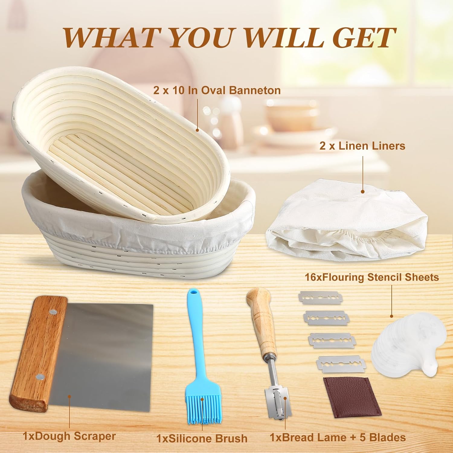 Set of 2 10 Inch Oval Cane Bread Proofing Baskets J27969