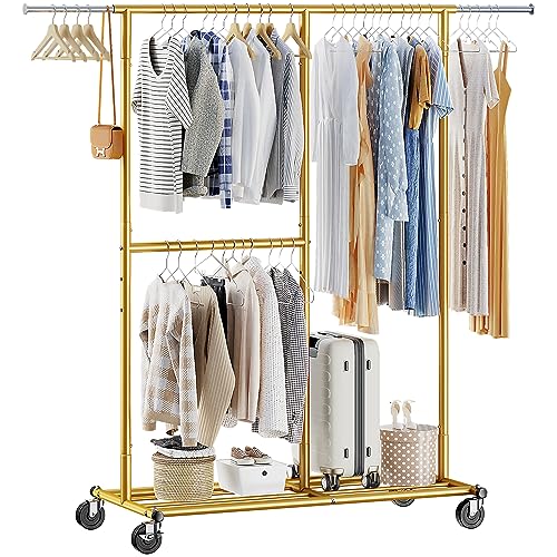 Gold Rolling Heavy Duty Clothes Rack with Wheels 17.7" D x 69.1" W x 71.9" H N184764