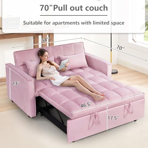 Black Velvet Convertible Sleeper Sofa Bed with Pull-Out Bed V40508