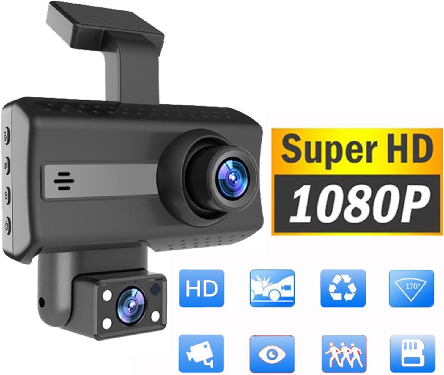 1080P FHD Front and Rear Dash Cam with Night Vision F840