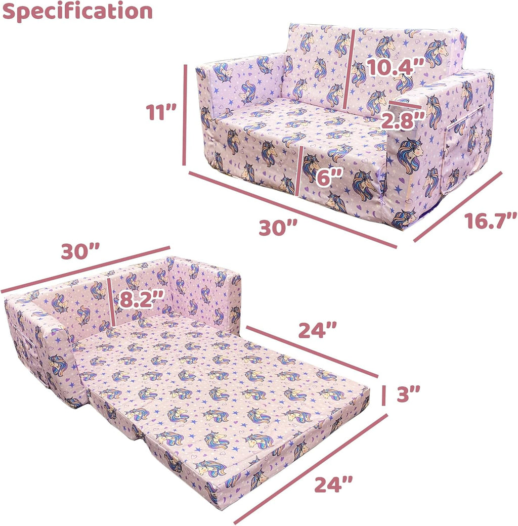 2 Seats Convertible Polyester Kids Sofa with Folding Sleeper S588581