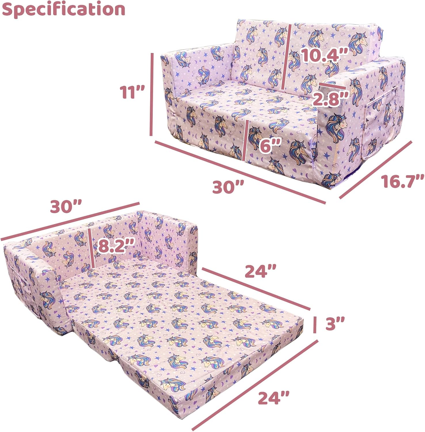 2 Seats Convertible Polyester Kids Sofa with Folding Sleeper S588581
