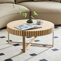 31.5'' Round Solid Wood Coffee Table with Stainless Steel Gold Legs T390